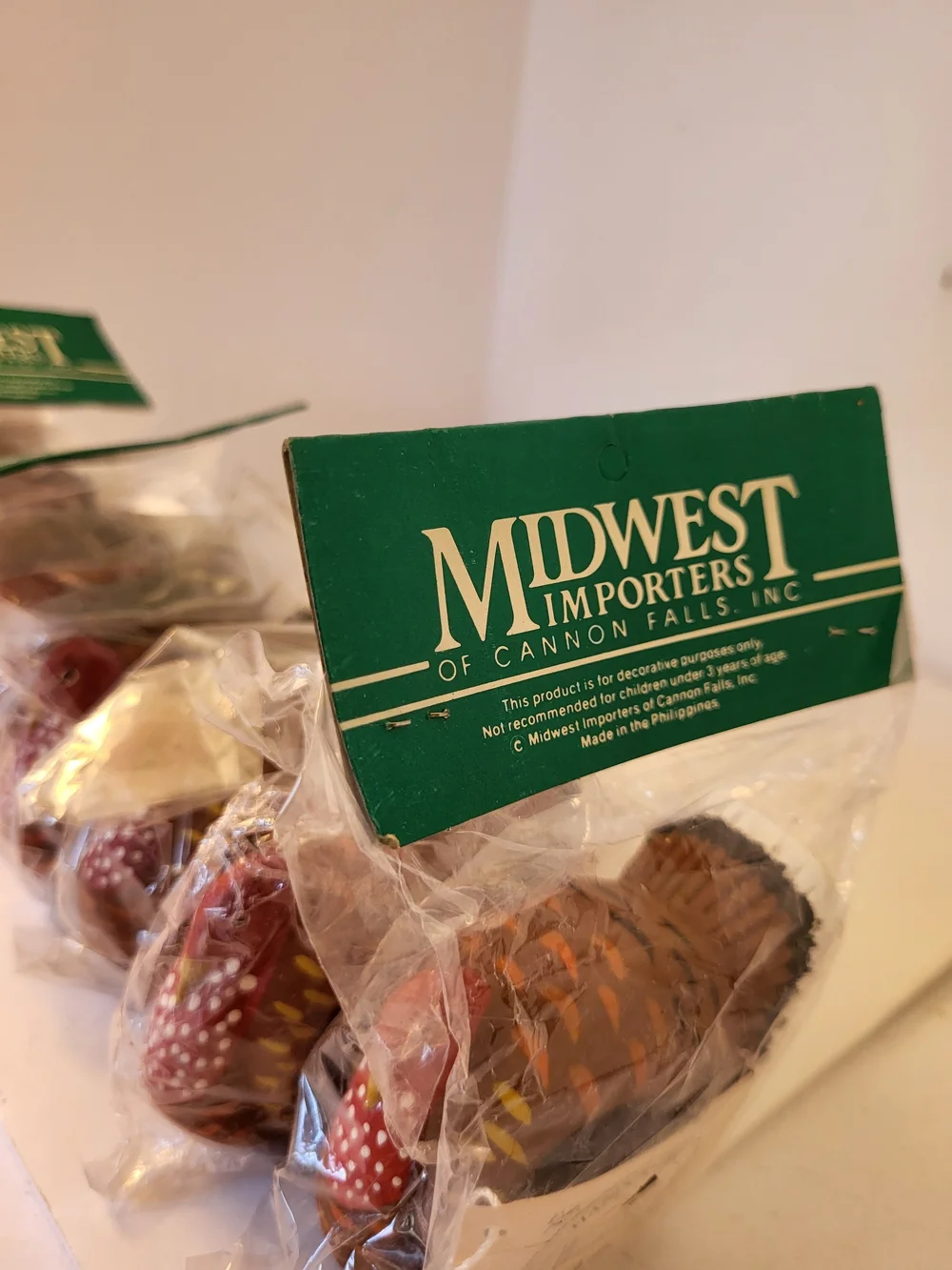 Vintage Midwest Cannon Falls S/8 Wood Turkey Napkin Rings Thanksgiving NIP